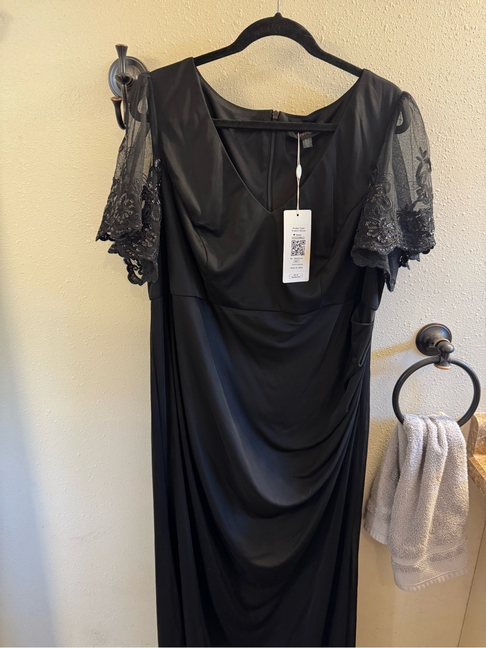 Ever Pretty Black Midi Dress with Lace Flutter Sleeves and V-Neck